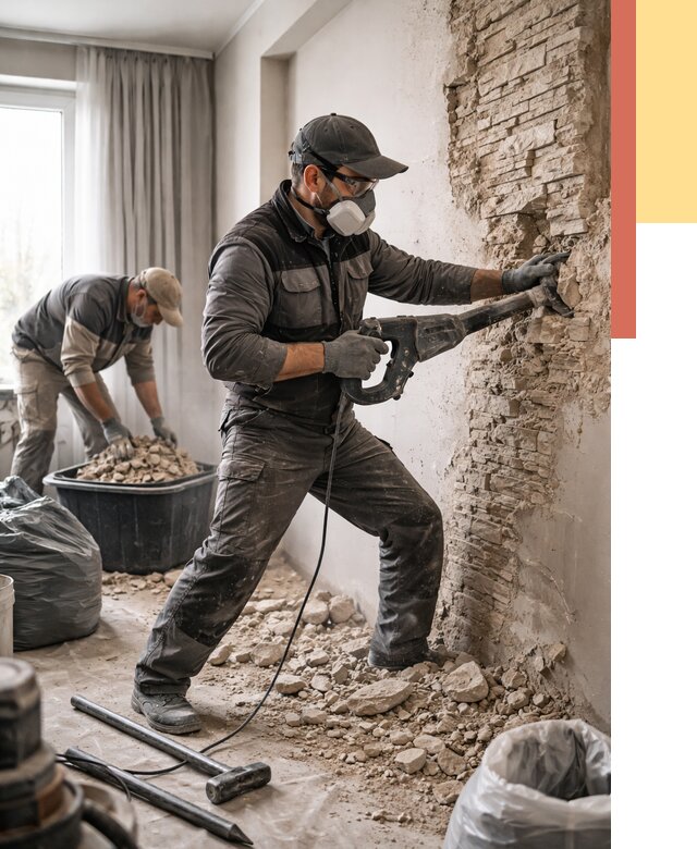 Демонтаж декоративного камня в Новосибирске от 1474 руб/м² — быстро и недорого | ОТДЕЛОЧНИК-Нвс