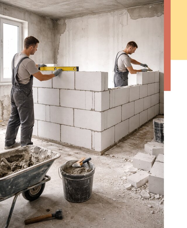 Кладка перегородок из ПГП в Новосибирске от 2542 руб./м2 — монтаж и возведение под ключ | ОТДЕЛОЧНИК-Нвс