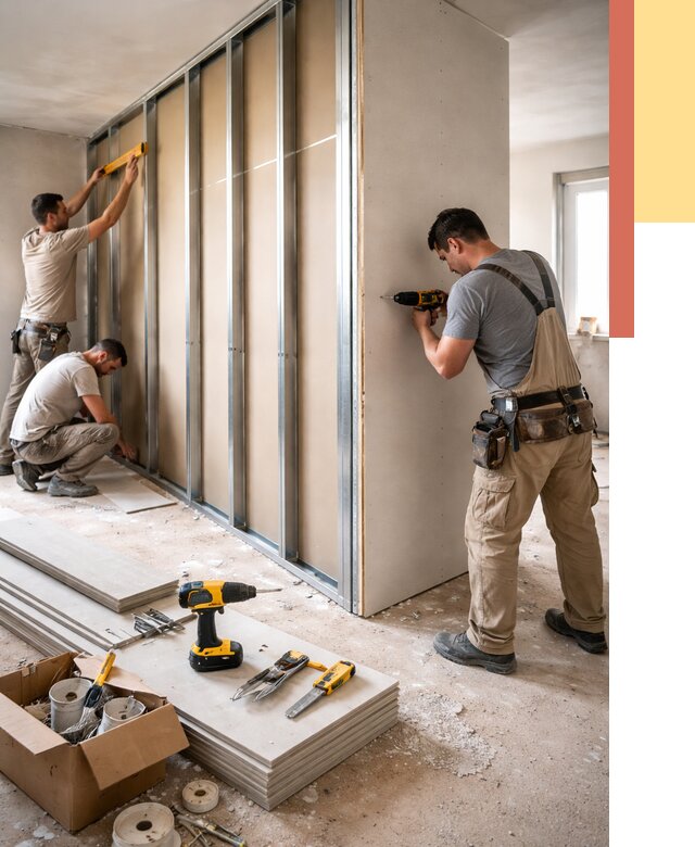 Монтаж однослойной перегородки из гипсокартона в Новосибирске от 661 руб. | ОТДЕЛОЧНИК-Нвс