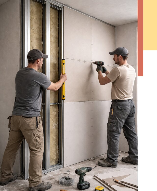 Монтаж двухслойной перегородки из гипсокартона в Новосибирске от 1474 руб. | ОТДЕЛОЧНИК-Нвс