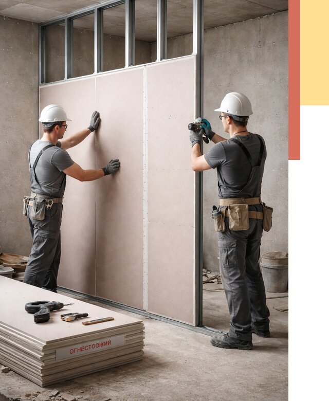 Перегородка из огнестойкого гипсокартона в Новосибирске от 1881 руб. под ключ | ОТДЕЛОЧНИК-Нвс