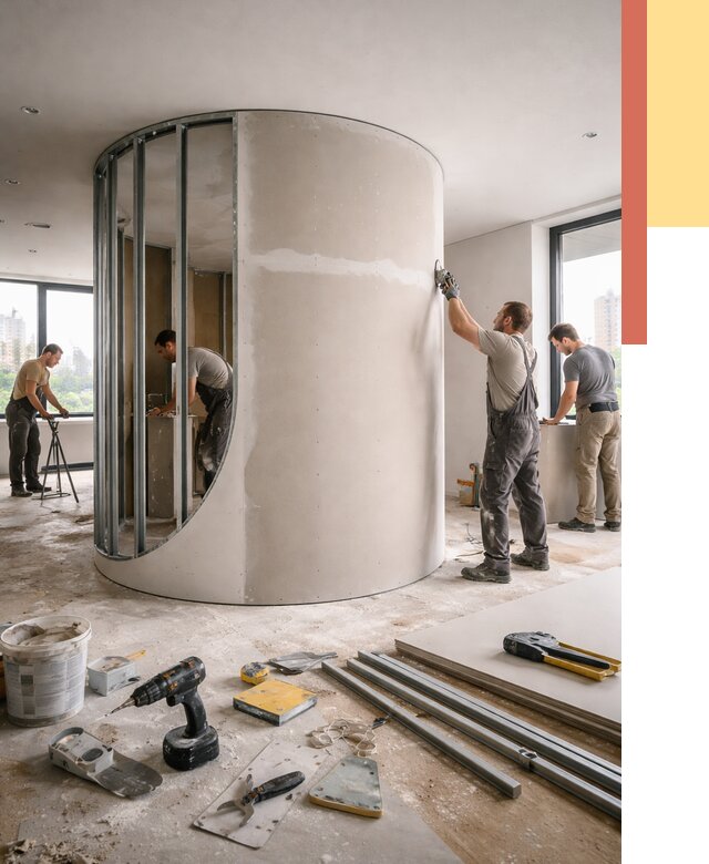 Радиусная перегородка из гипсокартона в Новосибирске от 2948 руб. под ключ | ОТДЕЛОЧНИК-Нвс