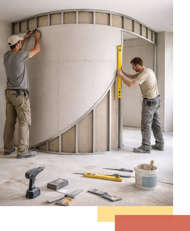 Радиусная перегородка из гипсокартона в Новосибирске под ключ