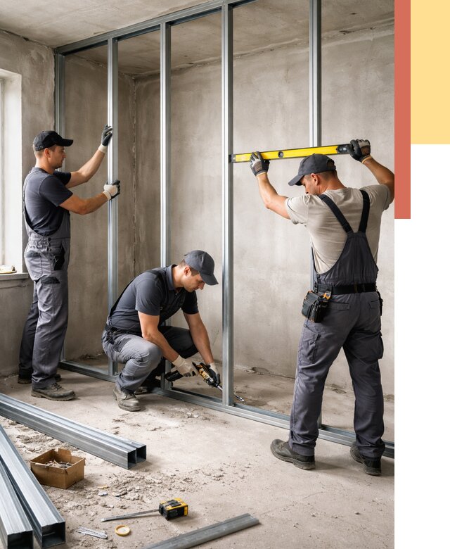 Монтаж каркаса перегородки из профиля в Новосибирске от 762 руб. | ОТДЕЛОЧНИК-Нвс