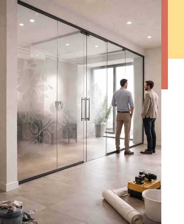 Стеклянные перегородки с рисунком в Новосибирске от 12708 руб. монтаж и нанесение | ОТДЕЛОЧНИК-Нвс