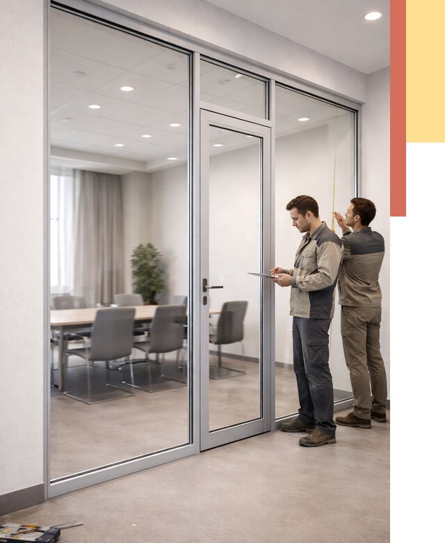 Установка и монтаж алюминиевых перегородок со стеклом в Новосибирске от 8336 руб. | ОТДЕЛОЧНИК-Нвс