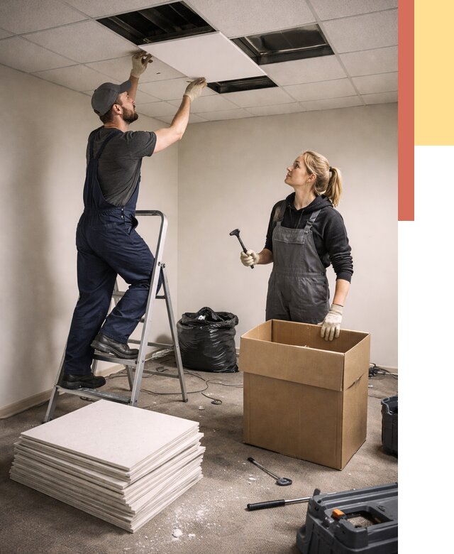 Демонтаж потолочной плитки в Новосибирске от 4575 руб. быстро и недорого | ОТДЕЛОЧНИК-Нвс