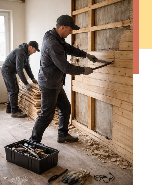 Демонтаж вагонки в Новосибирске от 3863 руб/м2 — быстро и недорого | ОТДЕЛОЧНИК-Нвс