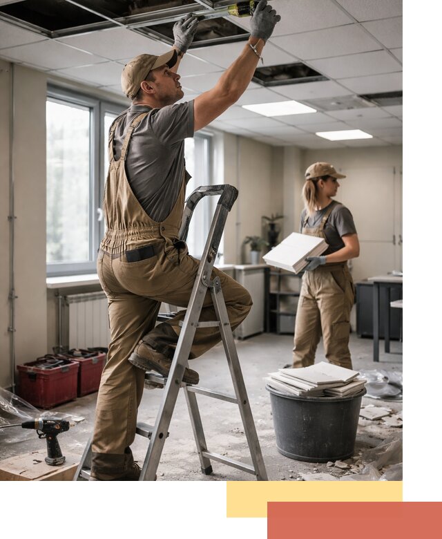 Ремонт потолка Армстронг и замена плит в Новосибирске