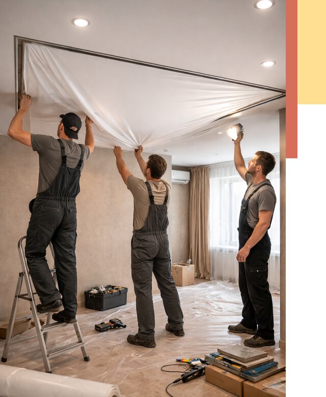 Монтаж ПВХ натяжного потолка в Новосибирске от 3558 руб. под ключ | ОТДЕЛОЧНИК-Нвс