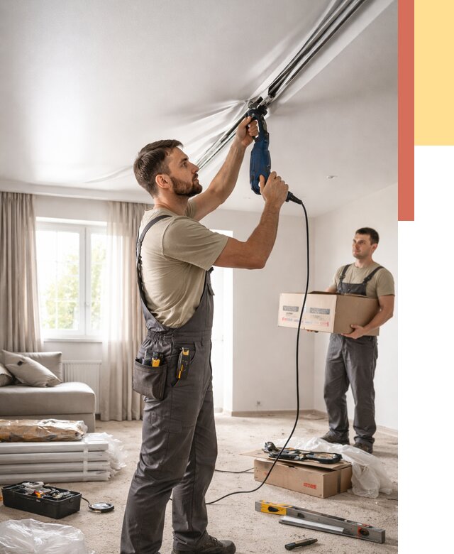 Монтаж сатинового натяжного потолка в Новосибирске от 3558 руб. | Быстро, недорого — ОТДЕЛОЧНИК-Нвс