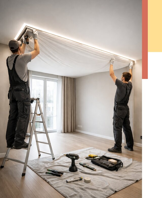 Монтаж парящего натяжного потолка в Новосибирске от 4575 руб. быстро и недорого | ОТДЕЛОЧНИК-Нвс