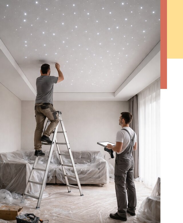 Монтаж натяжного потолка «звездное небо» в Новосибирске от 6608 руб. | ОТДЕЛОЧНИК-Нвс