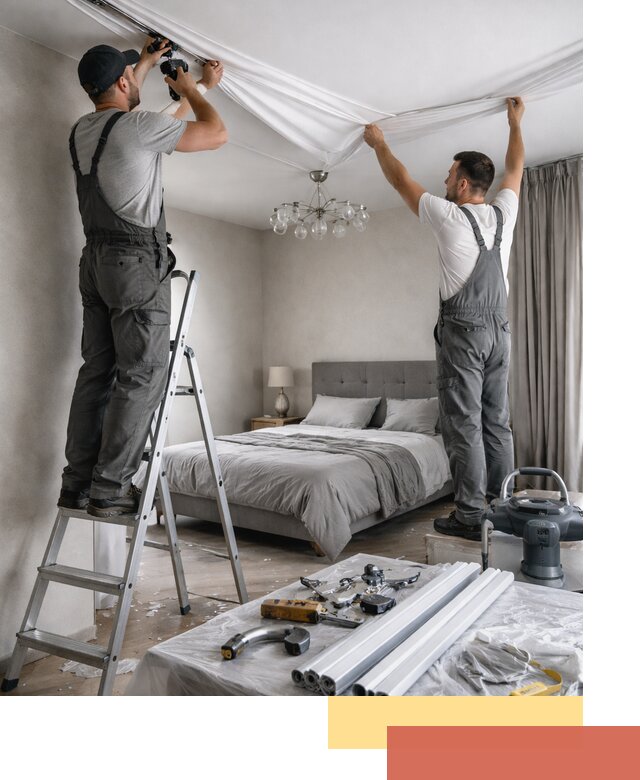 Монтаж натяжного потолка в спальне в Новосибирске