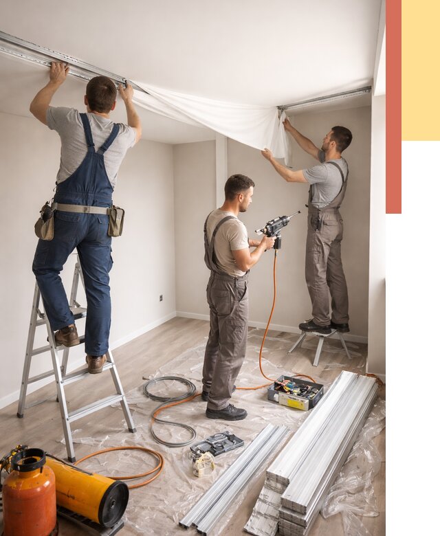 Монтаж натяжного потолка в студии в Новосибирске от 5591 руб. — быстро и недорого | ОТДЕЛОЧНИК-Нвс