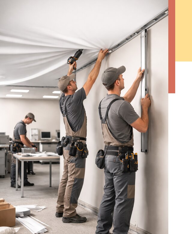 Монтаж натяжного потолка в офисе в Новосибирске от 457 руб/м² — быстро и недорого | ОТДЕЛОЧНИК-Нвс