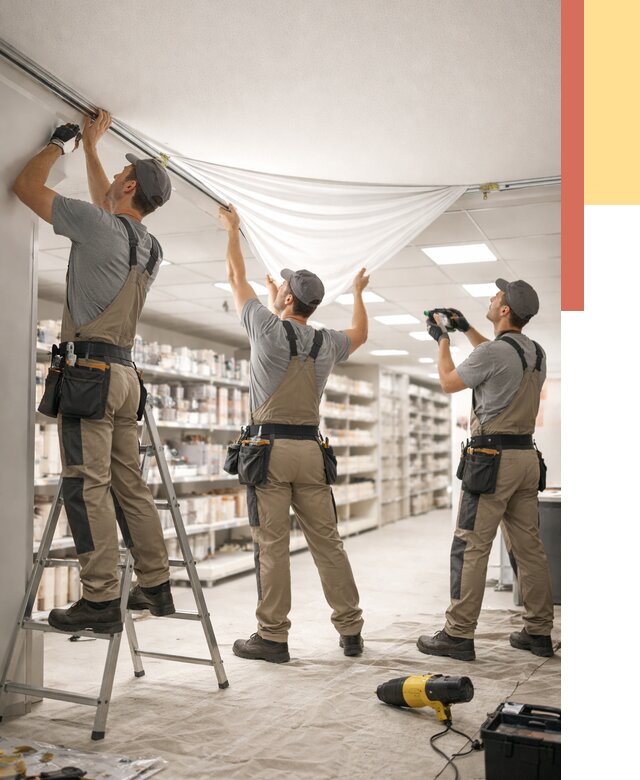 Монтаж натяжного потолка в магазине в Новосибирске от 4575 руб. быстро и недорого | ОТДЕЛОЧНИК-Нвс