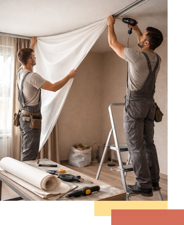 Замена полотна натяжного потолка в Новосибирске быстро и качественно