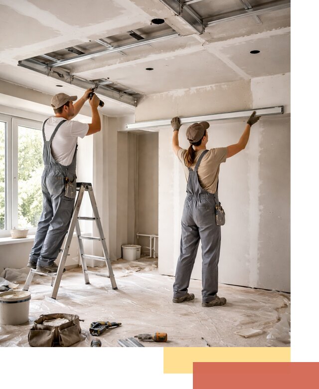 Монтаж многоуровневого потолка из гипсокартона в Новосибирске