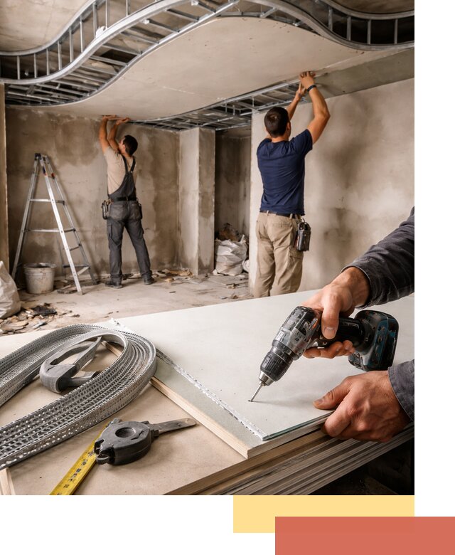 Криволинейный потолок из гипсокартона в Новосибирске — монтаж и отделка