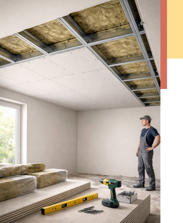 Звукоизоляция потолка ГКЛ в Новосибирске от 966 руб. — монтаж под ключ | ОТДЕЛОЧНИК-Нвс