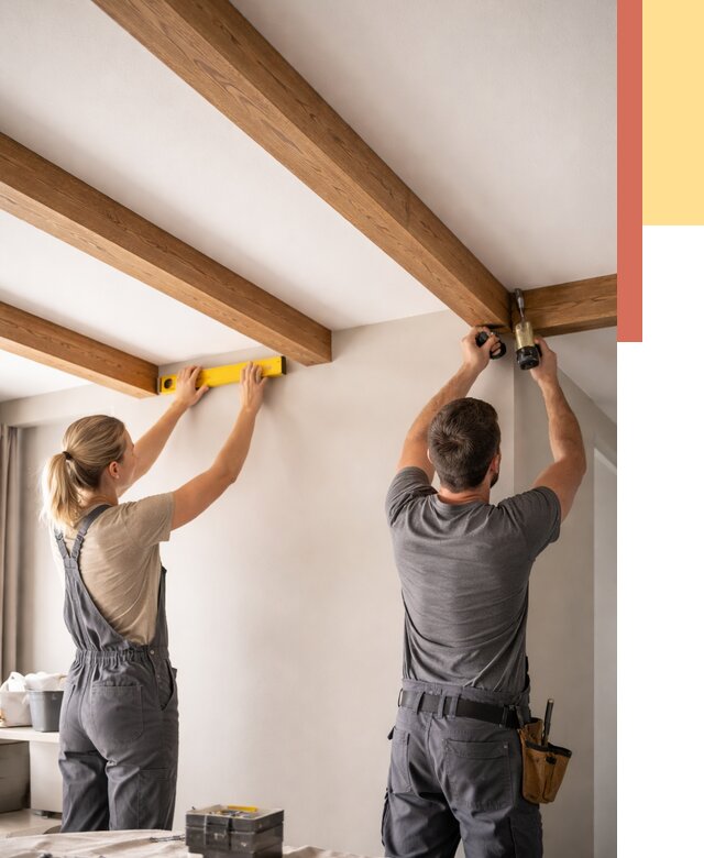 Монтаж декоративных балок на потолок в Новосибирске от 4270 руб. — ОТДЕЛОЧНИК-Нвс